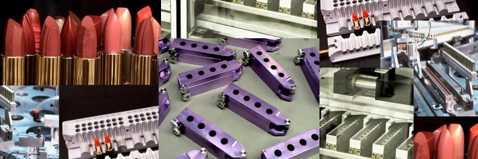 Lipstick production equipment and systems showcasing precision manufacturing, available at Cavalla - Equipment, Systems and Integrated Lines to produce Cosmetics, Personal Care, and Industrial products.